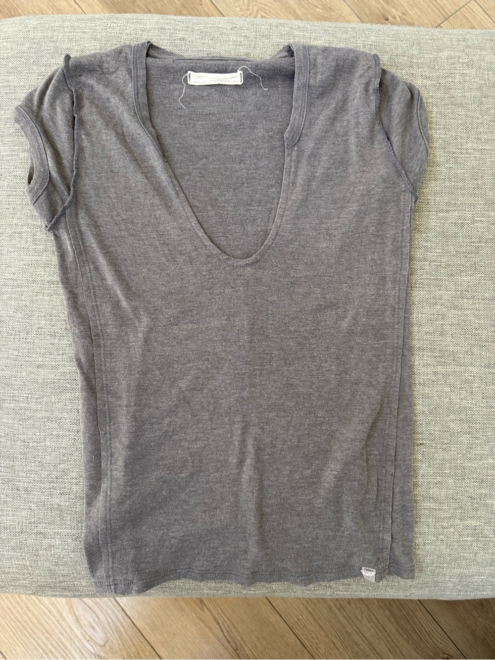 We The Free Deep V-Neck Short Sleeve Top - Gray
